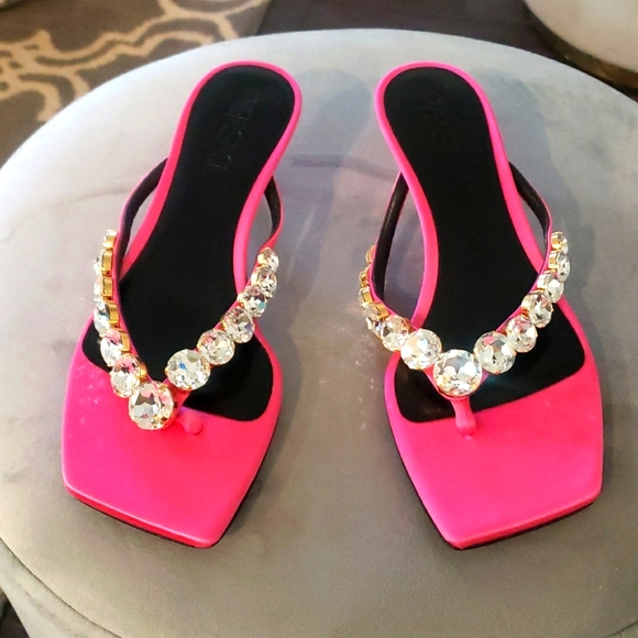 Versace Shoes - NWT Versace55mm crystal-embellished thong mules 8.5B US. 38 1/2 Satin Pink.